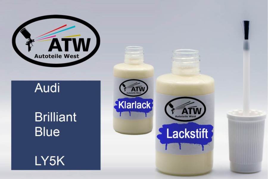 Audi, Brilliant Blue, LY5K: 20ml Lackstift + 20ml Klarlack - Set, von ATW Autoteile West.